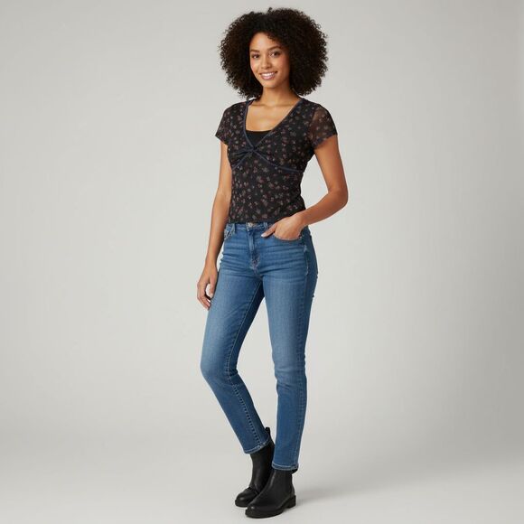 Aeropostale Tops - ❤️Aeropostale Crop Womens M Black Floral Mesh V Neck Short Sleeve Y2K Blouse❤️